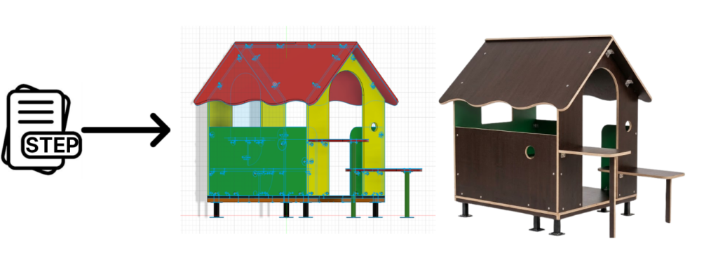 Geupload STEP bestand naar op maat gemaakt houten speelhuis